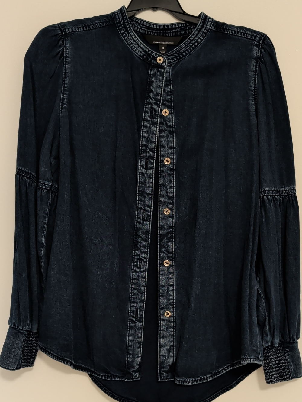 White House Black Market Dark Indigo Button-Front Long-Sleeve Blouse